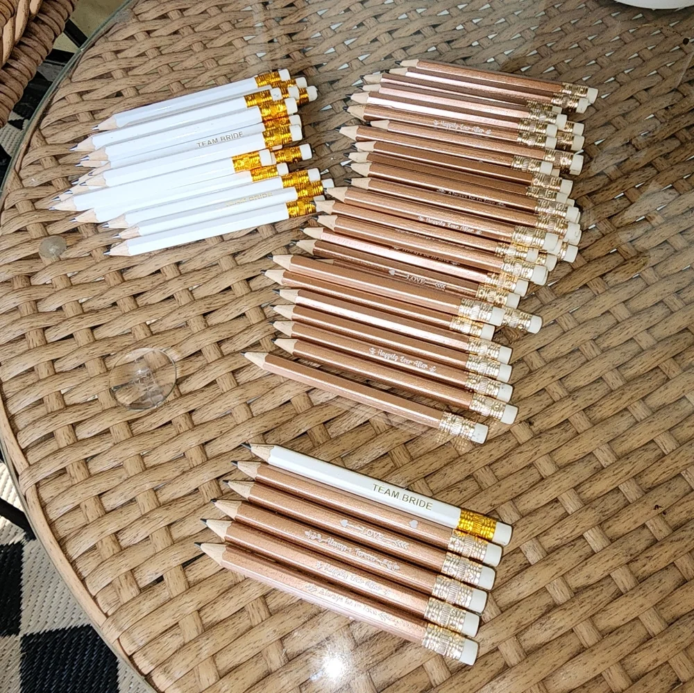 Large Set Of Bridal Half Pencils Rose Gold And White